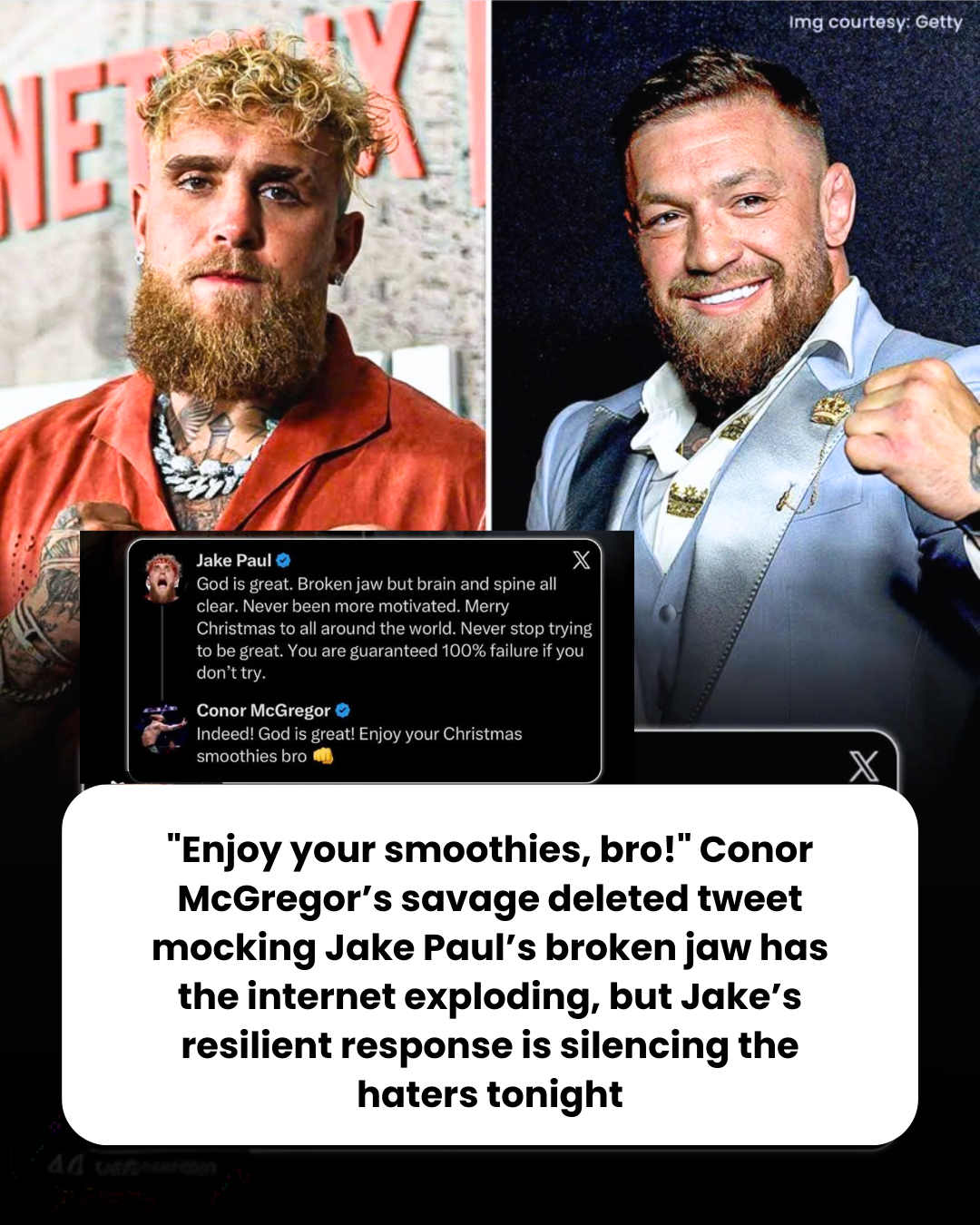 “Enjoy your smoothies, bro!” Conor McGregor’s savage deleted tweet mocking Jake Paul’s broken jaw has the internet exploding, but Jake’s resilient response is silencing the haters tonight.