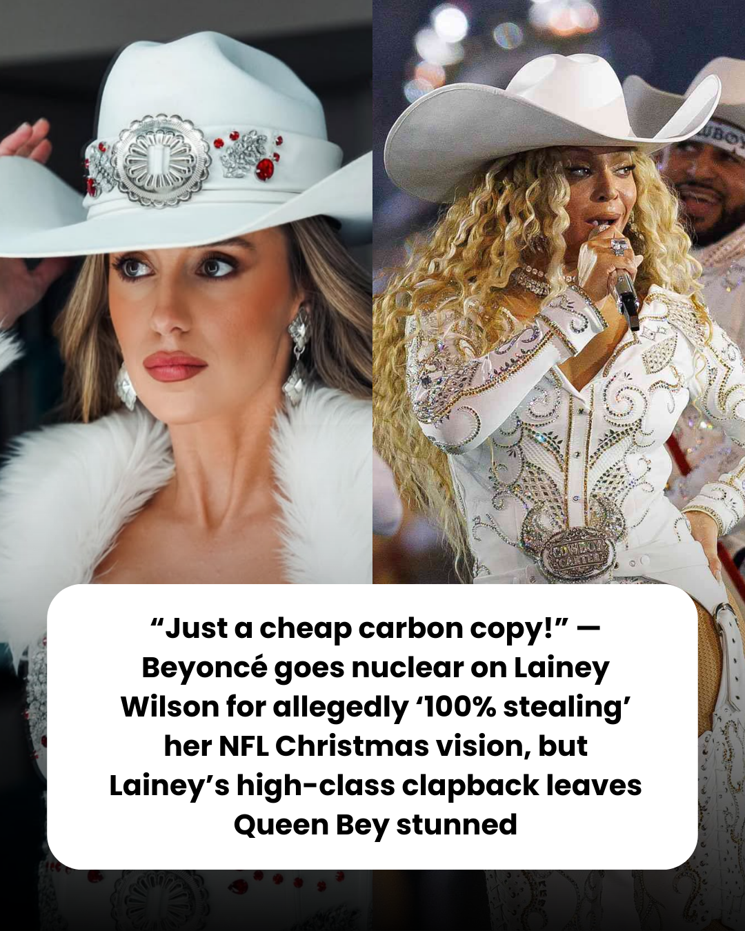 “Just a cheap carbon copy!” — Beyoncé goes nuclear on Lainey Wilson for allegedly ‘100% stealing’ her NFL Christmas vision, but Lainey’s high-class clapback leaves Queen Bey stunned