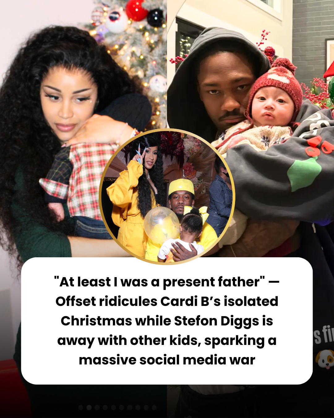 “At least I was a present father” — Offset ridicules Cardi B’s isolated Christmas while Stefon Diggs is away with other kids, sparking a massive social media war