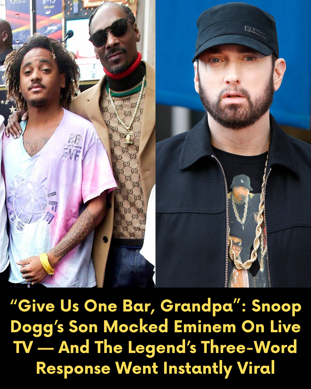 “Give Us One Bar, Grandpa”: Snoop Dogg’s Son Mocked Eminem On Live TV — And The Legend’s Three-Word Response Went Instantly Viral