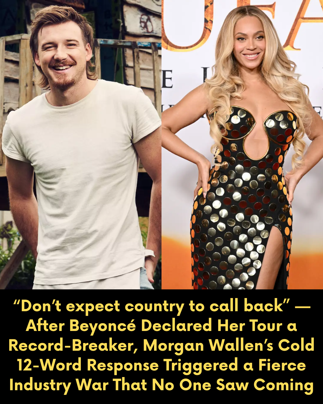 “Don’t expect country to call back” — After Beyoncé Declared Her Tour a Record-Breaker, Morgan Wallen’s Cold 12-Word Response Triggered a Fierce Industry War That No One Saw Coming
