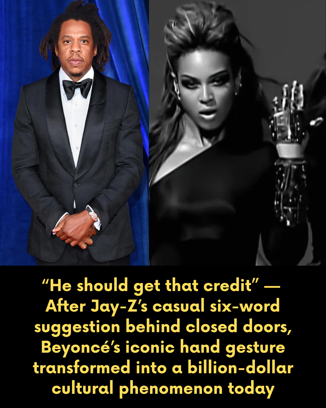 “He should get that credit” — After Jay-Z’s casual six-word suggestion behind closed doors, Beyoncé’s iconic hand gesture transformed into a billion-dollar cultural phenomenon today