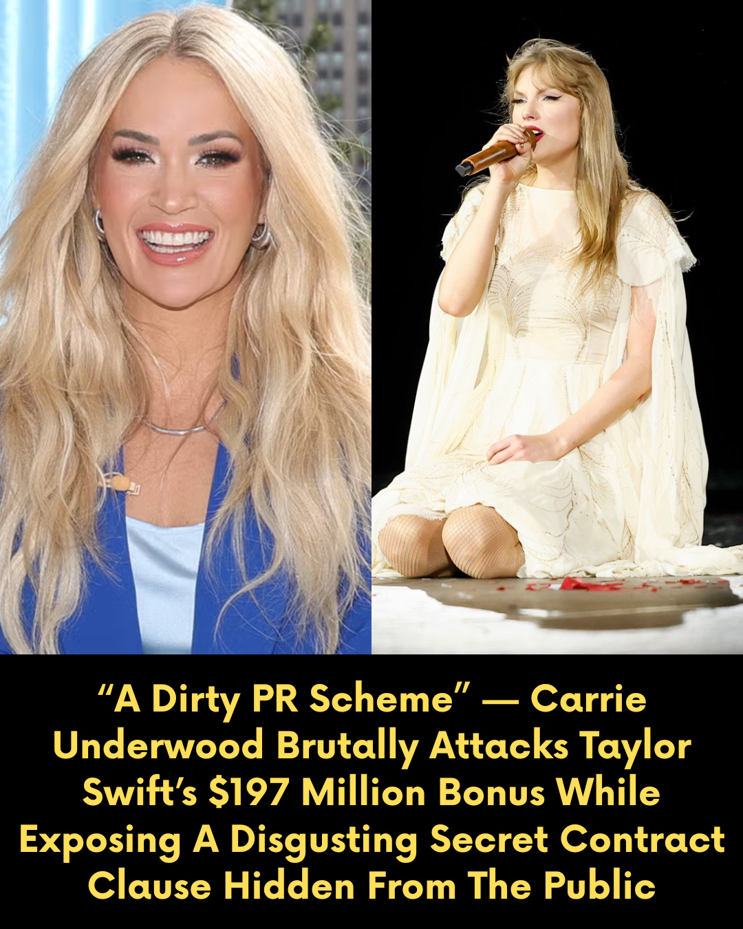 “A Dirty PR Scheme” — Carrie Underwood Brutally Attacks Taylor Swift’s $197 Million Bonus While Exposing A Disgusting Secret Contract Clause Hidden From The Public