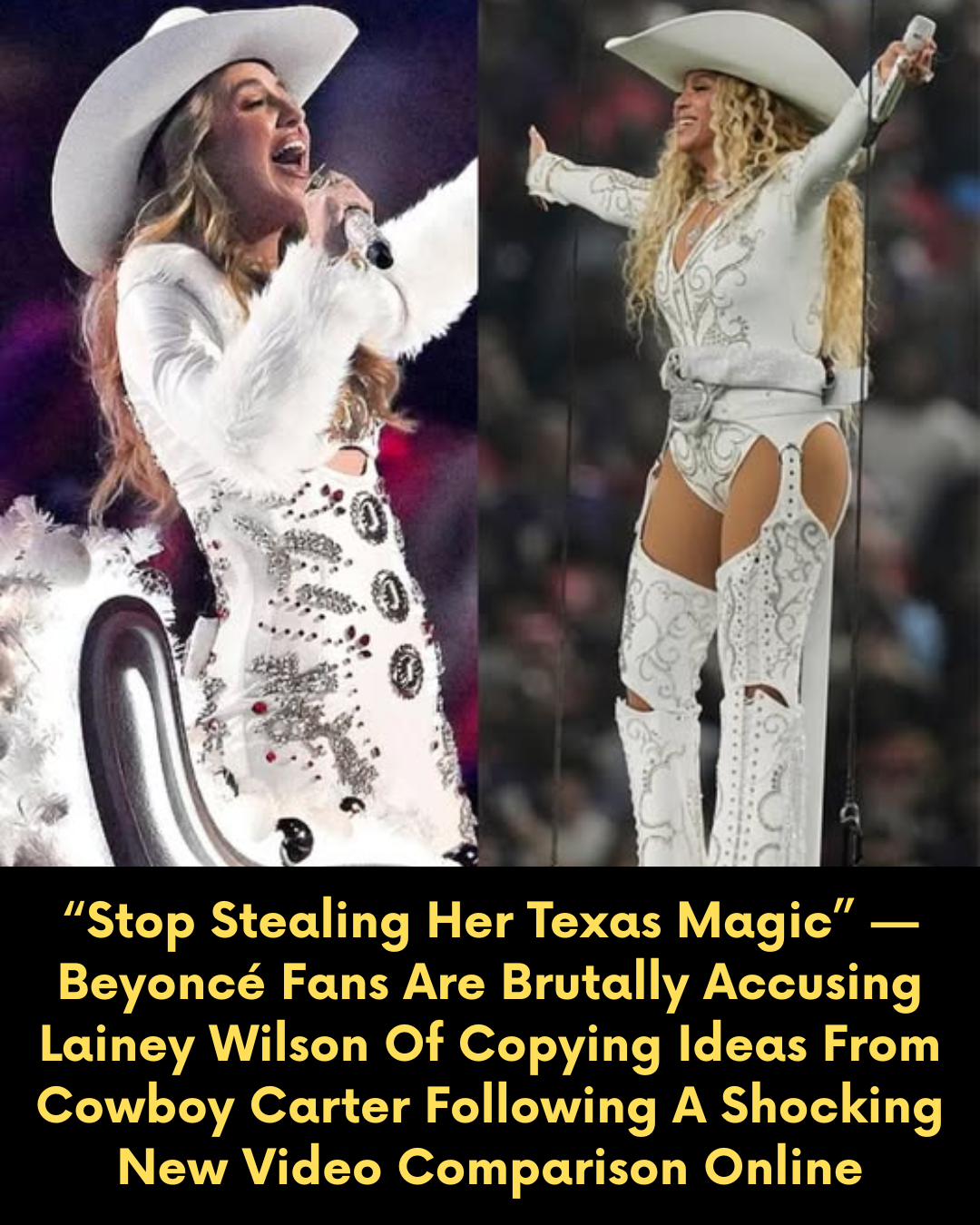 “Stop Stealing Her Texas Magic” — Beyoncé Fans Are Brutally Accusing Lainey Wilson Of Copying Ideas From Cowboy Carter Following A Shocking New Video Comparison Online