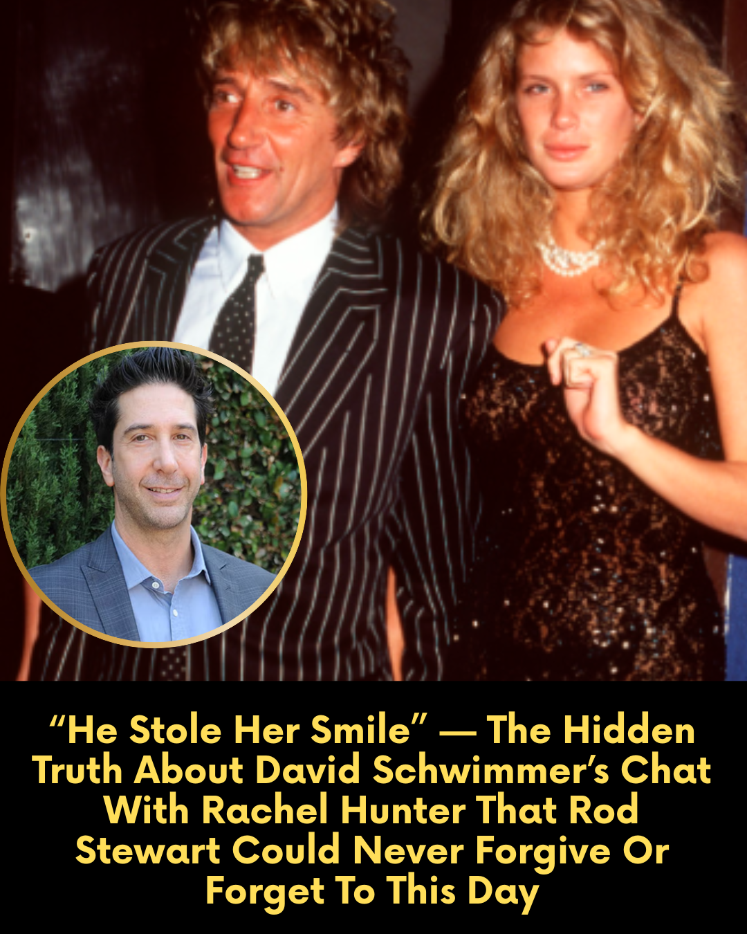 “He Stole Her Smile” — The Hidden Truth About David Schwimmer’s Chat With Rachel Hunter That Rod Stewart Could Never Forgive Or Forget To This Day