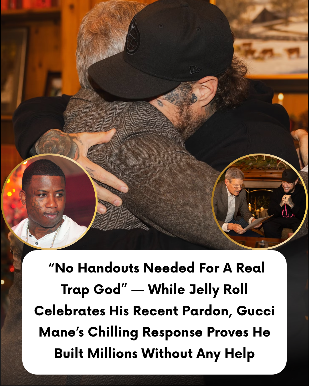 “No Handouts Needed For A Real Trap God” — While Jelly Roll Celebrates His Recent Pardon, Gucci Mane’s Chilling Response Proves He Built Millions Without Any Help