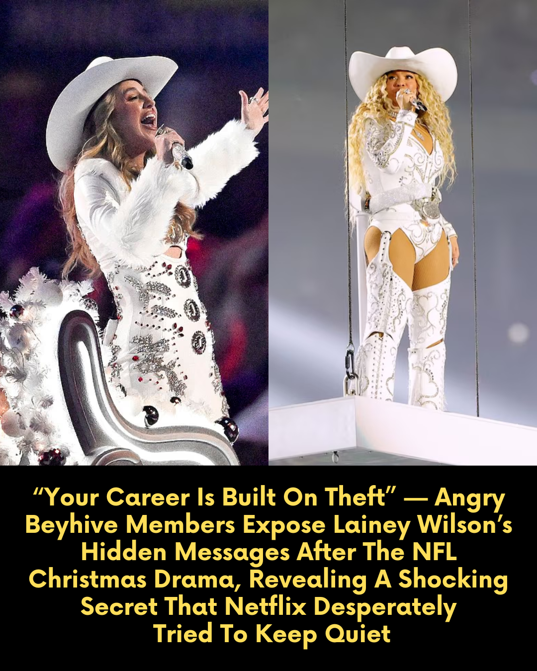 “Your Career Is Built On Theft” — Angry Beyhive Members Expose Lainey Wilson’s Hidden Messages After The NFL Christmas Drama, Revealing A Shocking Secret That Netflix Desperately Tried To Keep Quiet