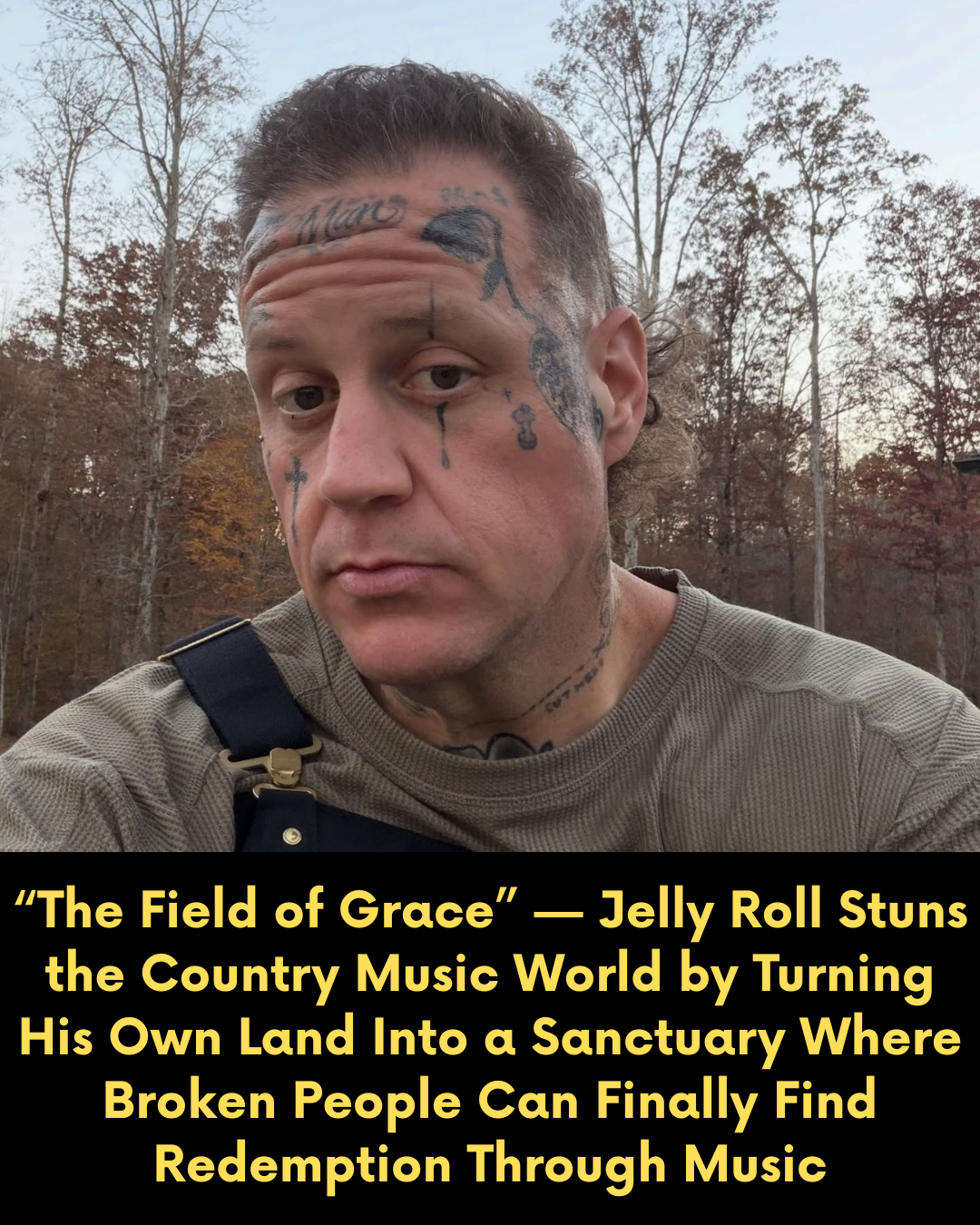 “The Field of Grace” — Jelly Roll Stuns the Country Music World by Turning His Own Land Into a Sanctuary Where Broken People Can Finally Find Redemption Through Music