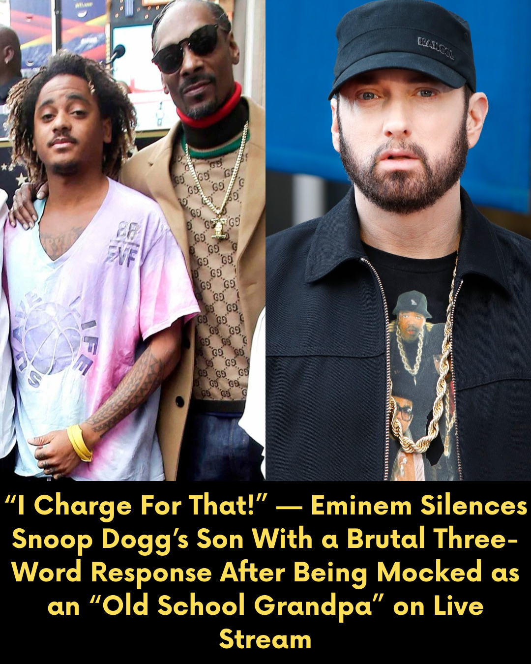 “I Charge For That!” — Eminem Silences Snoop Dogg’s Son With a Brutal Three-Word Response After Being Mocked as an “Old School Grandpa” on Live Stream