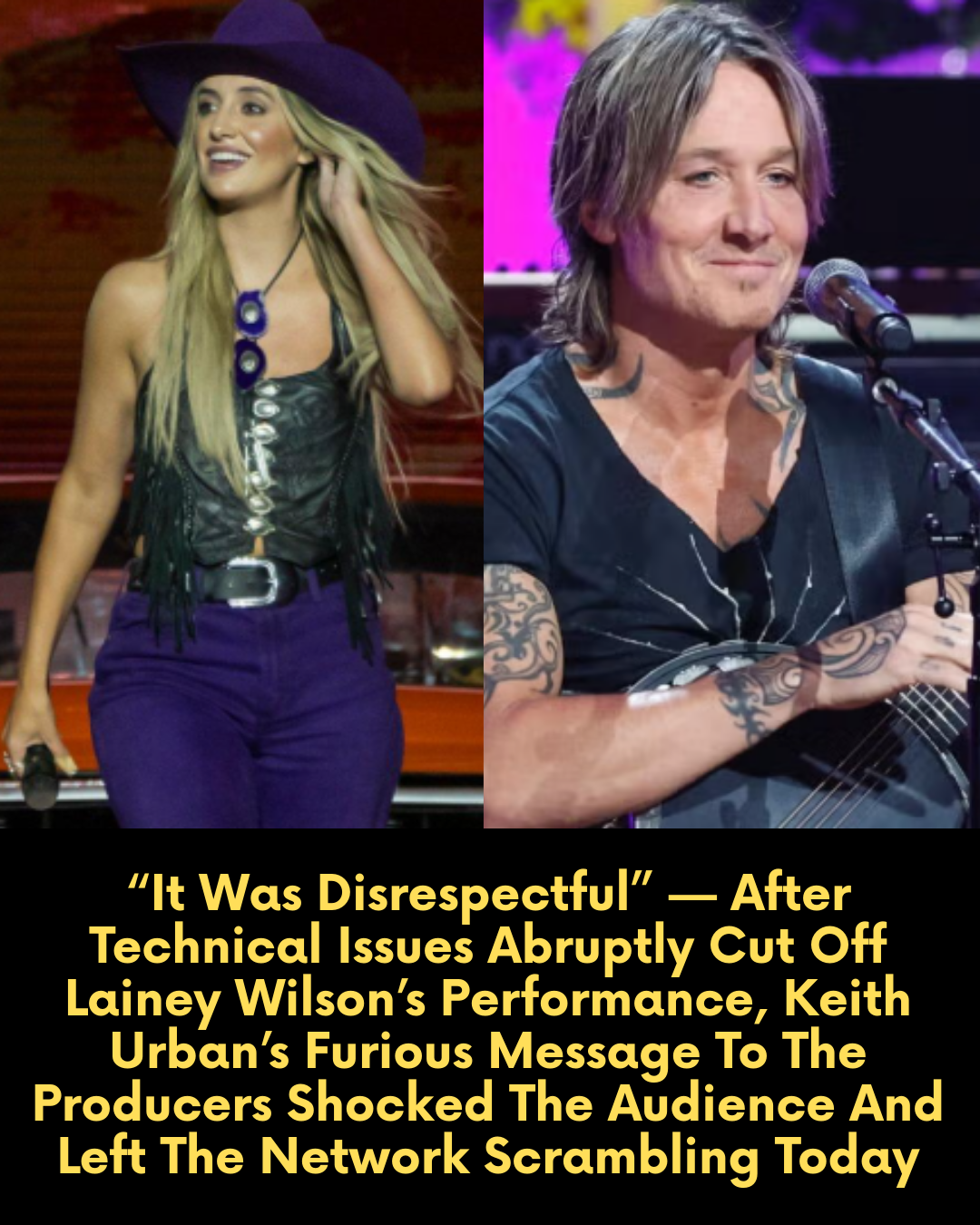 “It Was Disrespectful” — After Technical Issues Abruptly Cut Off Lainey Wilson’s Performance, Keith Urban’s Furious Message To The Producers Shocked The Audience And Left The Network Scrambling Today